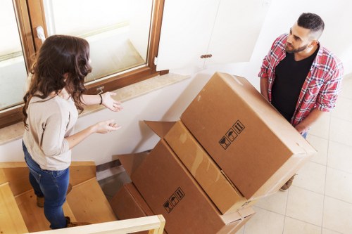 Packed moving boxes and fragile items ready for transport